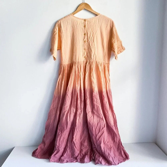 Vintage Y2k 2000s Ombré Crnkled Cotton Iddia Embroidered Midi Dress M - Picture 9 of 9